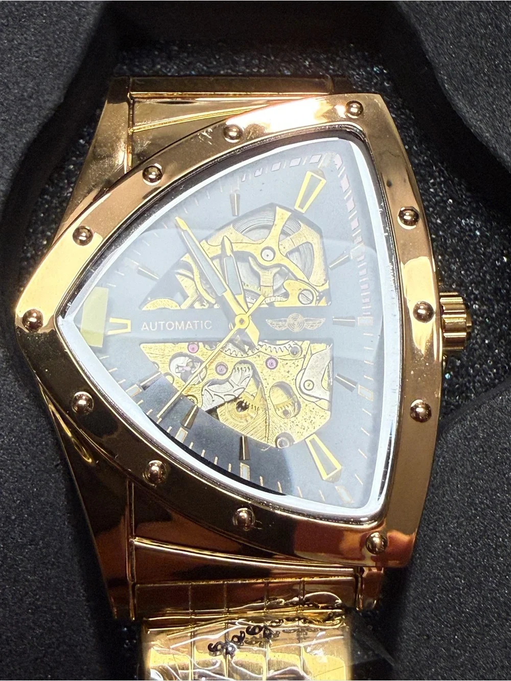 Gold Automatic Men’s Skeleton Watch - Black Dial